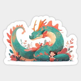 Adorable Dragon Animal Loving Cuddle Embrace Children Kid Tenderness Sticker